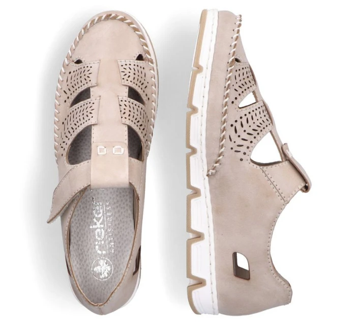 Rieker W RKR651 béžové kožené polobotky s háčkem a smyčkou