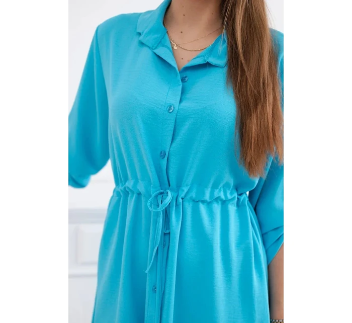 Šaty se zapínáním na knoflíky a zavazováním v pase tyrkys