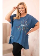 Dámská halenka Plus Size s nášivkami džínovina Dámská halenka Plus Size s nášivkami džínovina