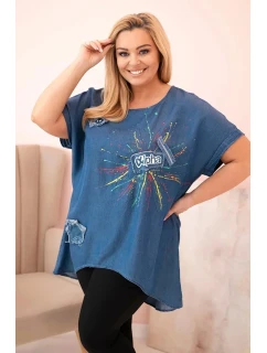 Dámská halenka Plus Size s nášivkami džínovina