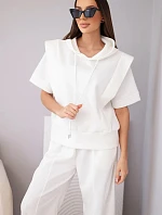 Dámský komplet mikina s kapucí a volné kalhoty se šňůrkou máslový ecru