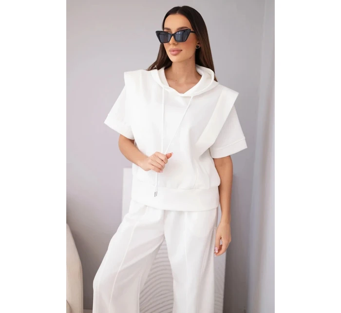 Dámský komplet mikina s kapucí a volné kalhoty se šňůrkou máslový ecru