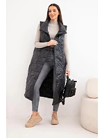 Dámská prošívaná dlouhá vesta s kapsami a se stojáčkem černá