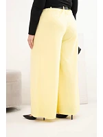 Dámské kalhoty Plus Size se širokou nohavicí a páskem žluté Dámské kalhoty Plus Size se širokou nohavicí a páskem žluté