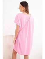 Dámské šaty s krátkým rukávem a kabelkou na řetízku bonbónově růžová