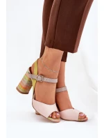 Kožené elegantní sandály na podpatku Laura Messi 2136 Multikolor