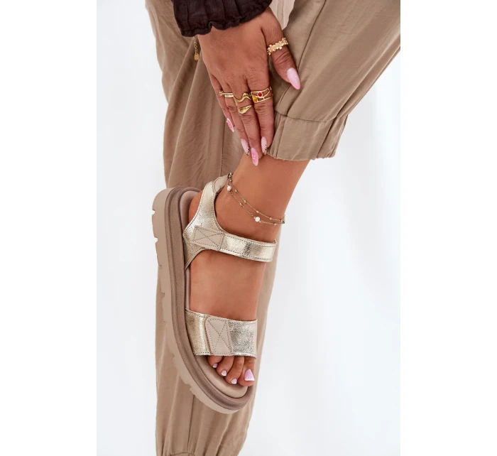 Dámské kožené sandály na platformě zlaté Zazoo 40443