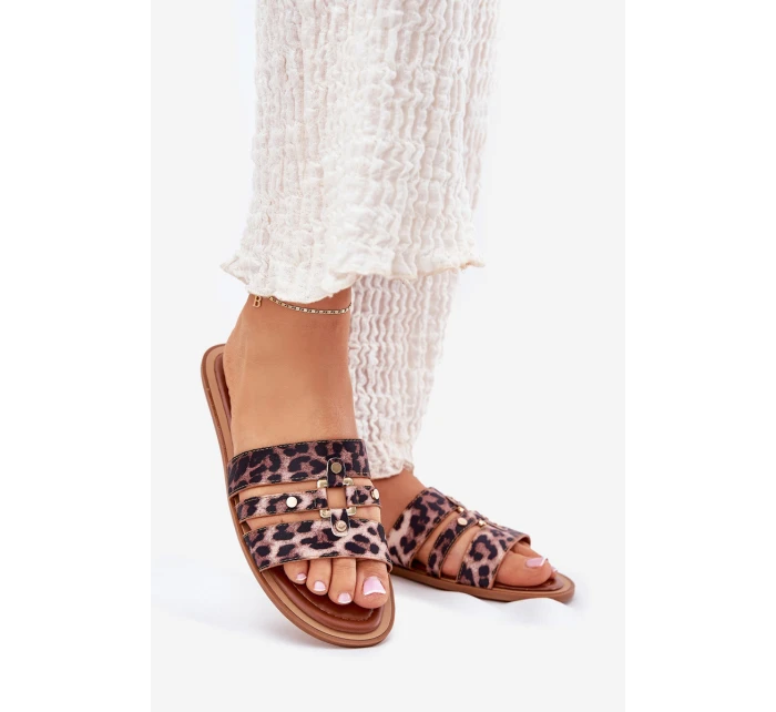 Ploché Dámské Pantofle Se Zlatým Detalem Leopard model 21700060 - Boto Ploché Dámské Pantofle Se Zlatým Detalem Leopard model 21700060 - Boto
