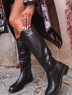 Zateplené dámské kozačky na ploché podrážce s ozdobným detailem Černé Renaya