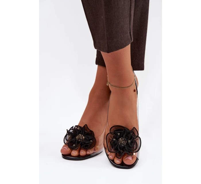 Sandály na podpatku s ozdobou D&A MR52-238 Černé Sandály na podpatku s ozdobou D&A MR52-238 Černé