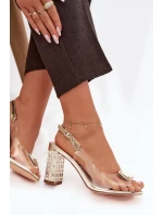 Průhledné sandály na sloupku s krystaly D&A MR52-239 zlaté