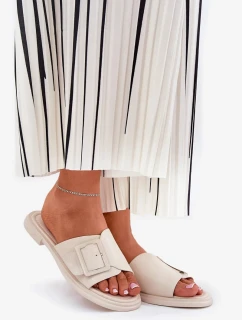 Dámské kožené pantofle s přezkou D&A – béžové