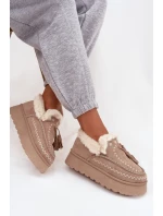 Dámské sněhule Ferayne na platformě s kožešinou a třásněmi – béžové