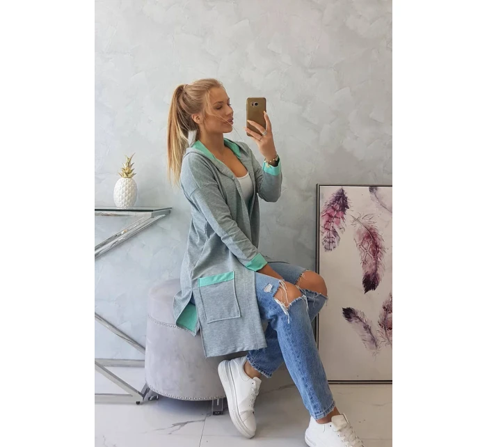 Dvoubarevná pelerína s kapucí 21679 mint+šedá - Kesi