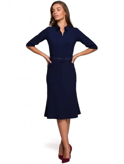 Dámské šaty s páskem model 21149188 tmavě modré - STYLOVE
