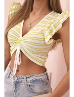 Dámská pruhovaná blůza s nařasením a volánkem zelená