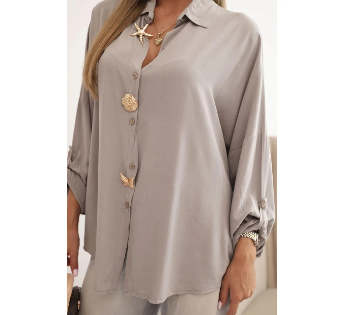 Dámské tričko s model 21954846 ozdobnými knoflíky a límečkem fango - K-Fashion