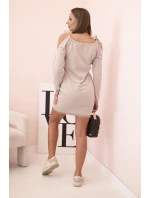 Dámské šaty s 3/4 rukávy a krajkou na zádech fango