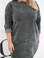 Dámské šaty Plus Size manšestrové s volným střihem khaki Dámské šaty Plus Size manšestrové s volným střihem khaki