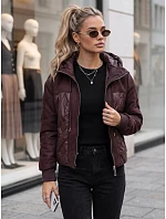 Dámská prošívaná přechodová bunda s kapucí, bordová, FashionStreet TY6094 Dámská prošívaná přechodová bunda s kapucí, bordová, FashionStreet TY6094