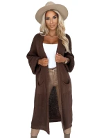 model 21290269 Cardigan svetr dlouhý s kapsami čokoládová barva - numoco basic