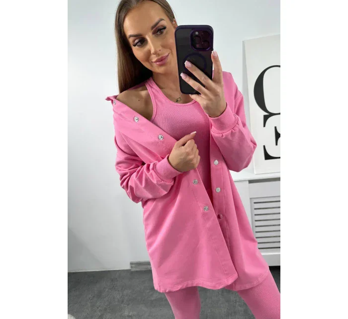 3dílný set halenka, top a legíny světle růžová