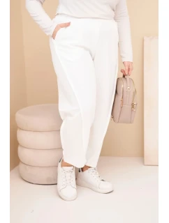 Dámské bavlněné kalhoty Plus Size volného střihu s vysokým pasem ecru