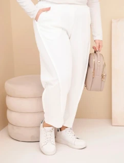 Dámské bavlněné kalhoty Plus Size volného střihu s vysokým pasem ecru