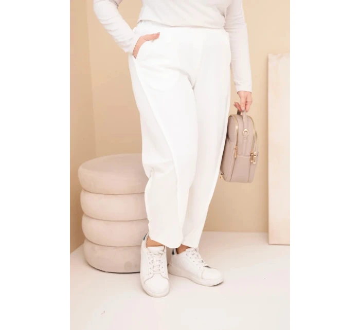 Dámské bavlněné kalhoty Plus Size volného střihu s vysokým pasem ecru