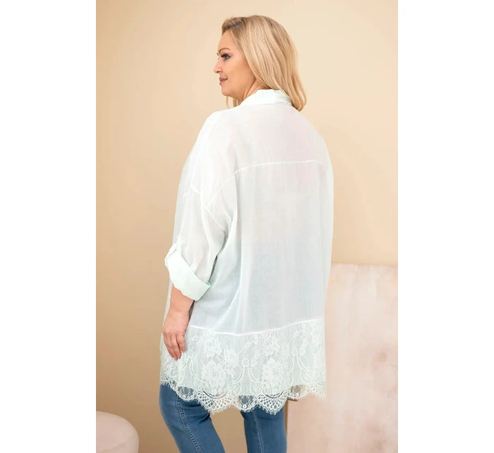 Dámská košile Plus Size bavlněná s krajkovým model 21886523 mentolová - K-Fashion