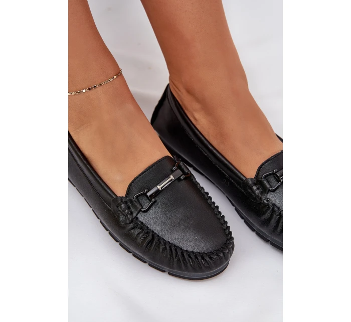 Ploché Kožené Mokasíny S Ozdobou model 21686042 Černé - S.Barski Ploché Kožené Mokasíny S Ozdobou model 21686042 Černé - S.Barski