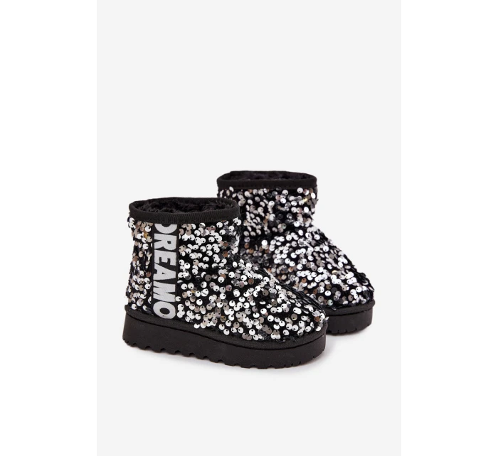 Dětské sněhule/boty s flitry Rebbica – černo-stříbrné Dětské sněhule/boty s flitry Rebbica – černo-stříbrné