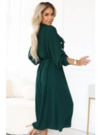 model 21402432 Midi košilka se zlatými knoflíky a vázáním zelená - numoco basic