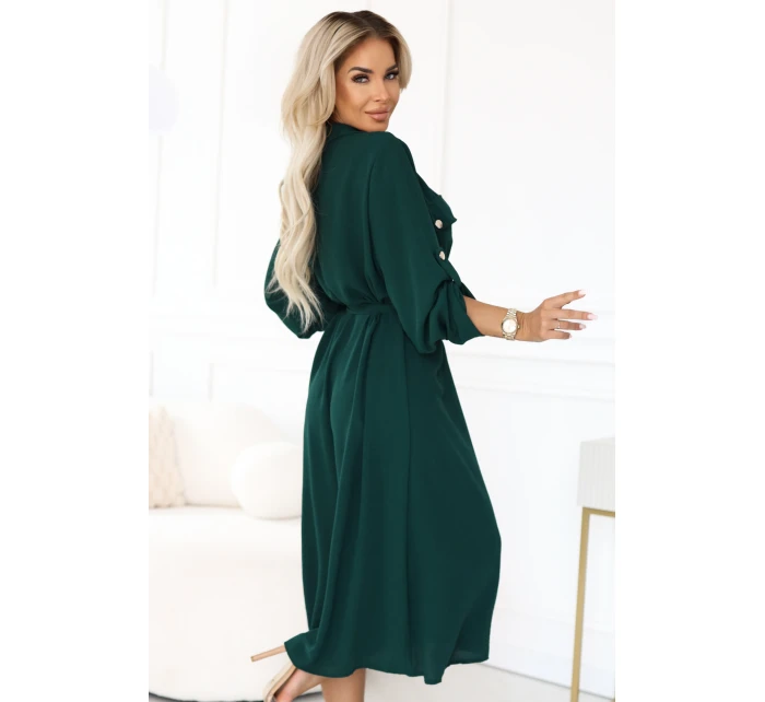 model 21402432 Midi košilka se zlatými knoflíky a vázáním zelená - numoco basic