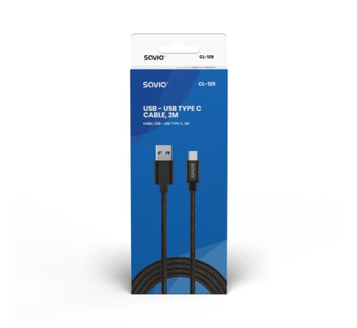 Kabel SAVIO CL-129 (USB typ C - USB 2.0 typ A ; 2 m; černá barva)