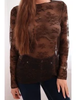 Dámská krajková blůza s dlouhým rukávem hnědá Dámská krajková blůza s dlouhým rukávem hnědá