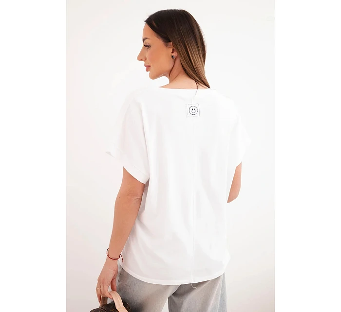 Dámská bavlněná halenka s výstřihem do V a krátkým rukávem bílá