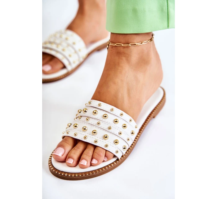 Dámské kožené pantofle s zdobením bílým Brien