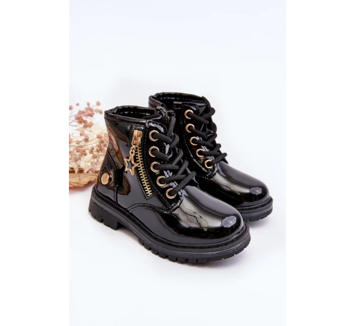 Dětské lakované botky na zip černé model 21641016 - EVENTO