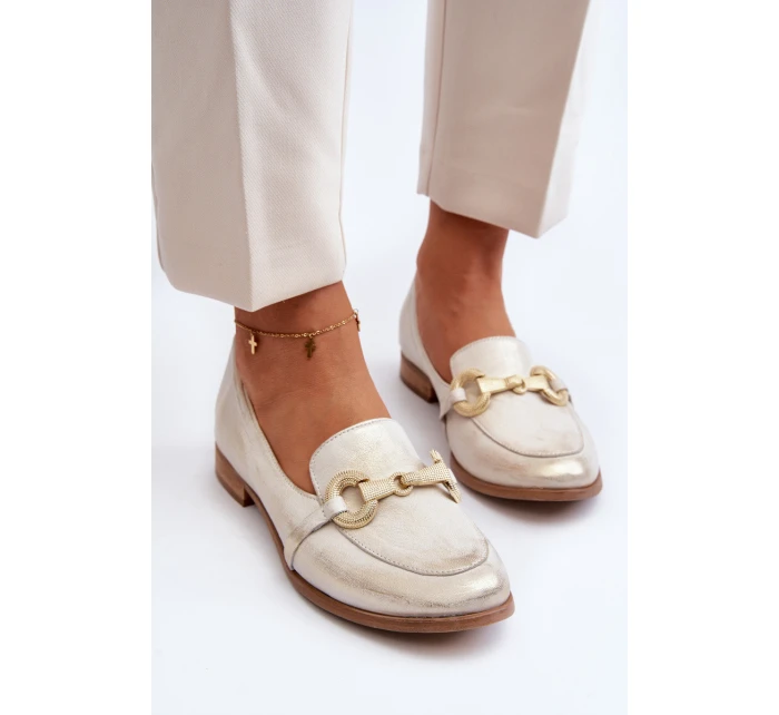 Dámské kožené mokasíny s ozdobou Zazoo 2880 Zlaté