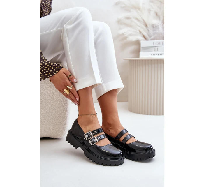 Dámské Lakované Polobotky S Pásky Černé Terione Dámské Lakované Polobotky S Pásky Černé Terione