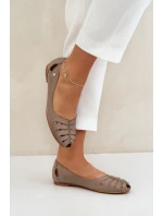 model 21684103 Pohodlné dámské kožené baleríny tmavě béžové - Zazoo