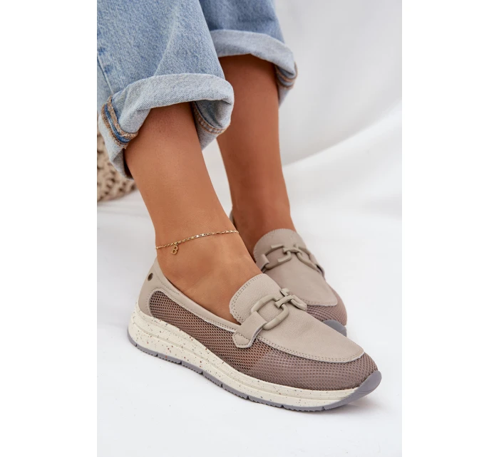 Dámské Kožené Mokasíny D&A model 21685986 Šedé - S.Barski Dámské Kožené Mokasíny D&A model 21685986 Šedé - S.Barski