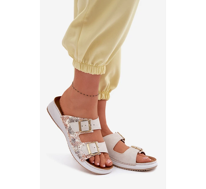 Dámské pantofle světle béžové s přezkami Inblu SD000001