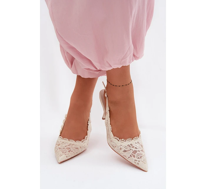 Krajkové Sandály na Podpatku Světle Béžové Carielle