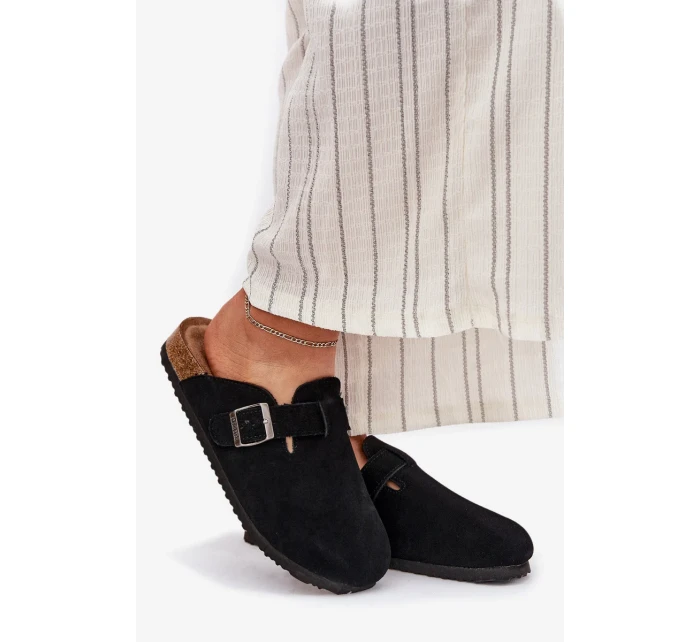 Dámské semišové pantofle s přezkou Big Star – černé