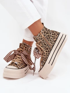 Dámské trampky se stuhou a zipem na platformě Mavara - panterka