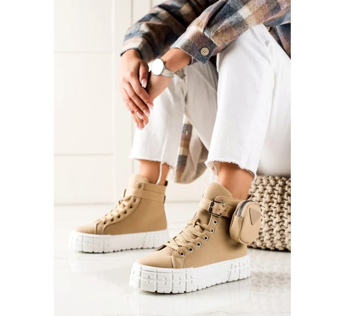 Designové  tenisky hnědé dámské bez podpatku