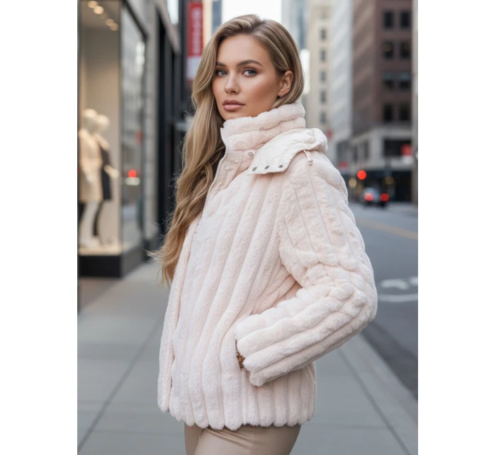 Dámská kožešinová bunda s kapucí růžová FashionStreet TY5277z