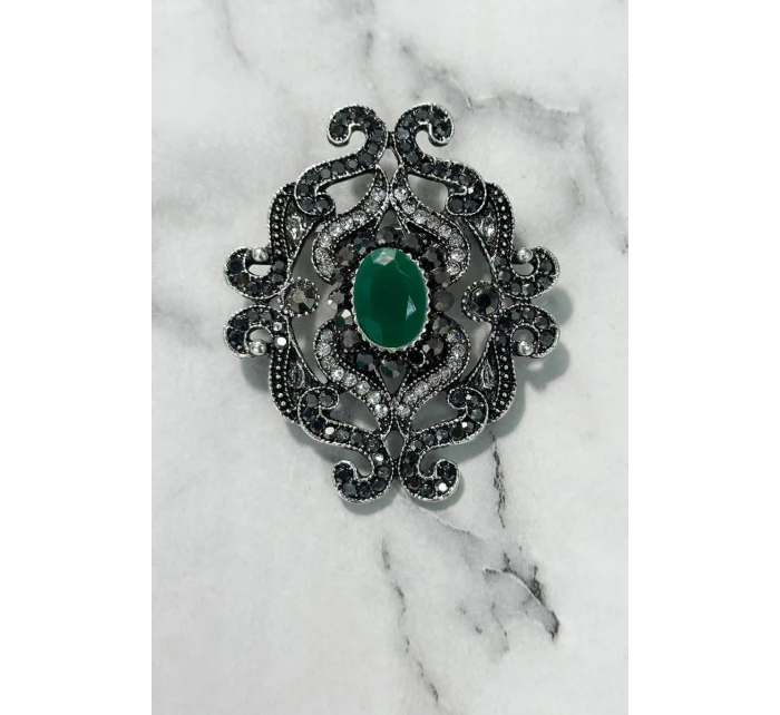 Brož XZ459-107 stříbrná + zelená